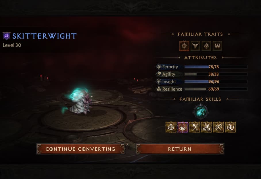 Example of an upgraded familiar after conversion